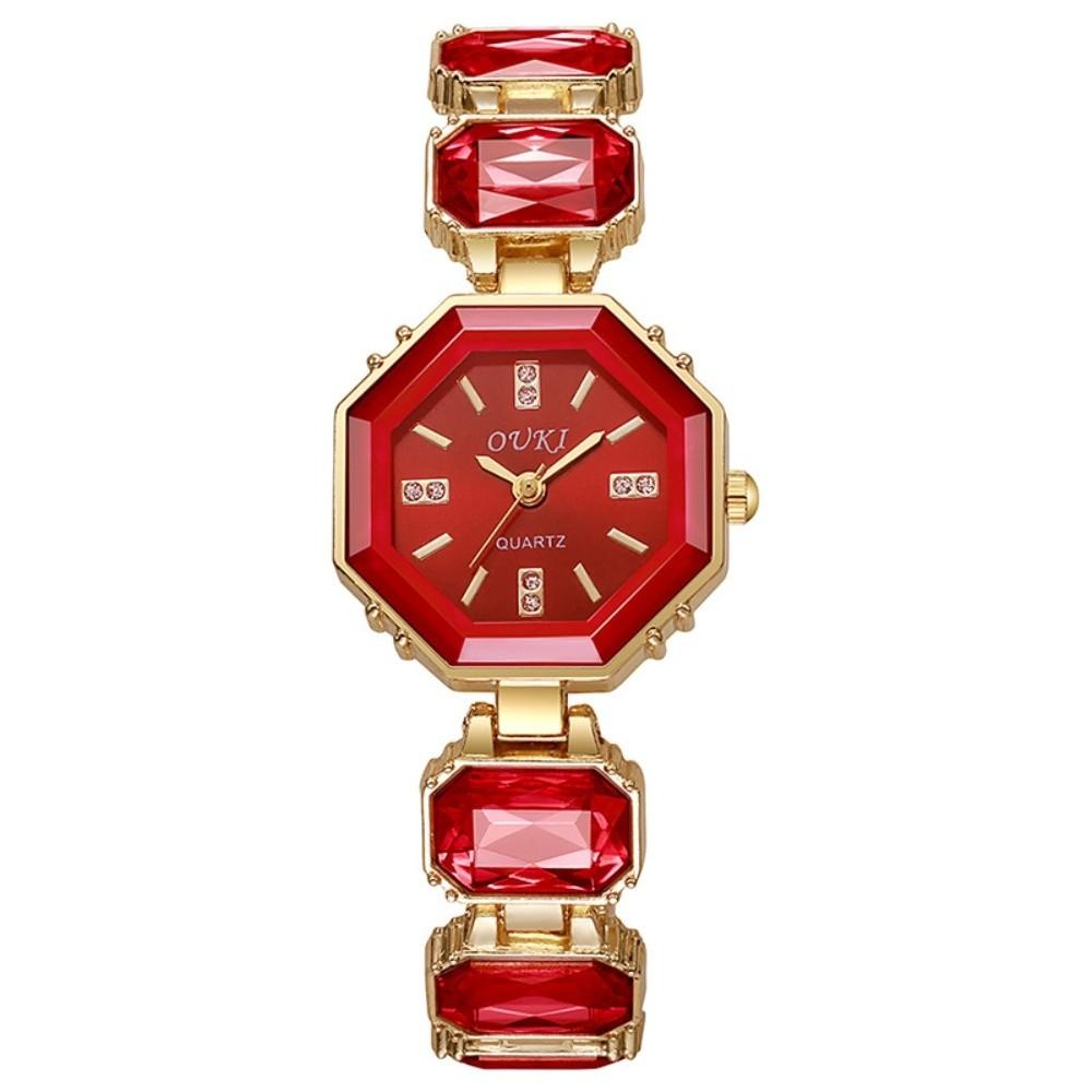 Diamond-Encrusted Octagonal Bracelet Watch Colorful Crystal Bracelet Watch красный