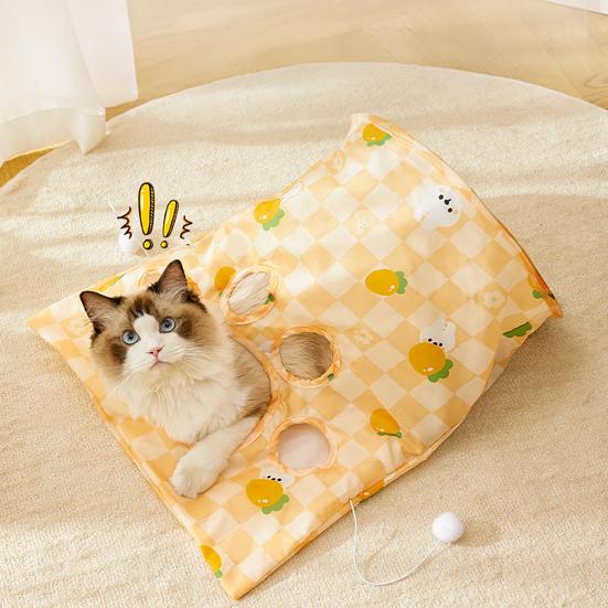 Cat Tunnel Bag for Indoor Cats Foldable Pet Tunnel Crinkle Sack with Plush Balls Interactive Hide And Seek Cat Toy