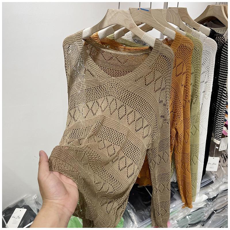 Весенний тонкий повседневный вязаный свитер с длинным рукавом женский элегантный однотонный модный свободный пуловер свитера для женщин летний новый тонкий простой трикотаж 26590 One Size 1190₽