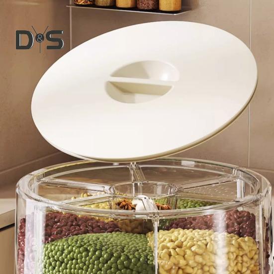 Distribuidor de cereais giratório de 360 graus, recipiente de arroz com tampa, grande capacidade, vários compartimentos, organizador de armazenamento de grãos