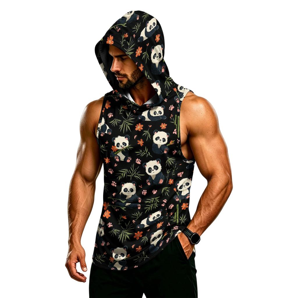 Men’s Hooded Sleeveless Vest Muscle Fit Gym Tank Top Breathable Quick Dry Athletic Bodybuilding Shirt for Workout Training