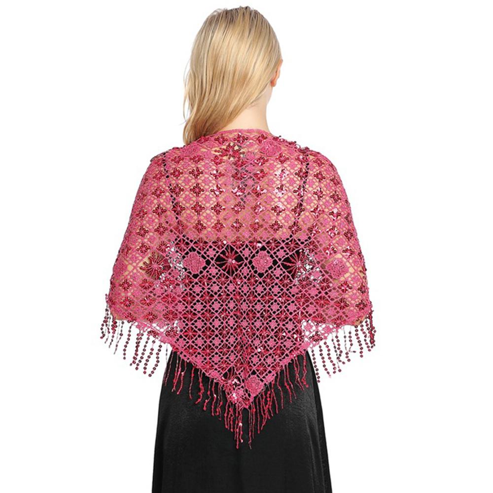 Hollow Triangle Sequin Lace Shawl Bridal Wedding Women Luxury Party Wrap Female Shiny Glitter Stole Club Scarf with Tassel