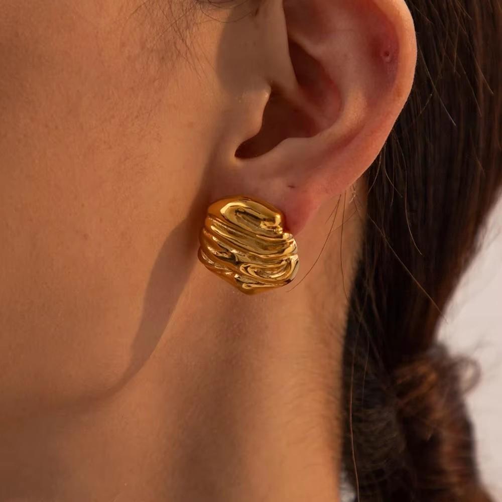 Vintage Stainless Steel Geometric Irregular Undulating Pattern Earrings 18K Gold-Plated Irregular Earrings Exquisite Fashion Jew