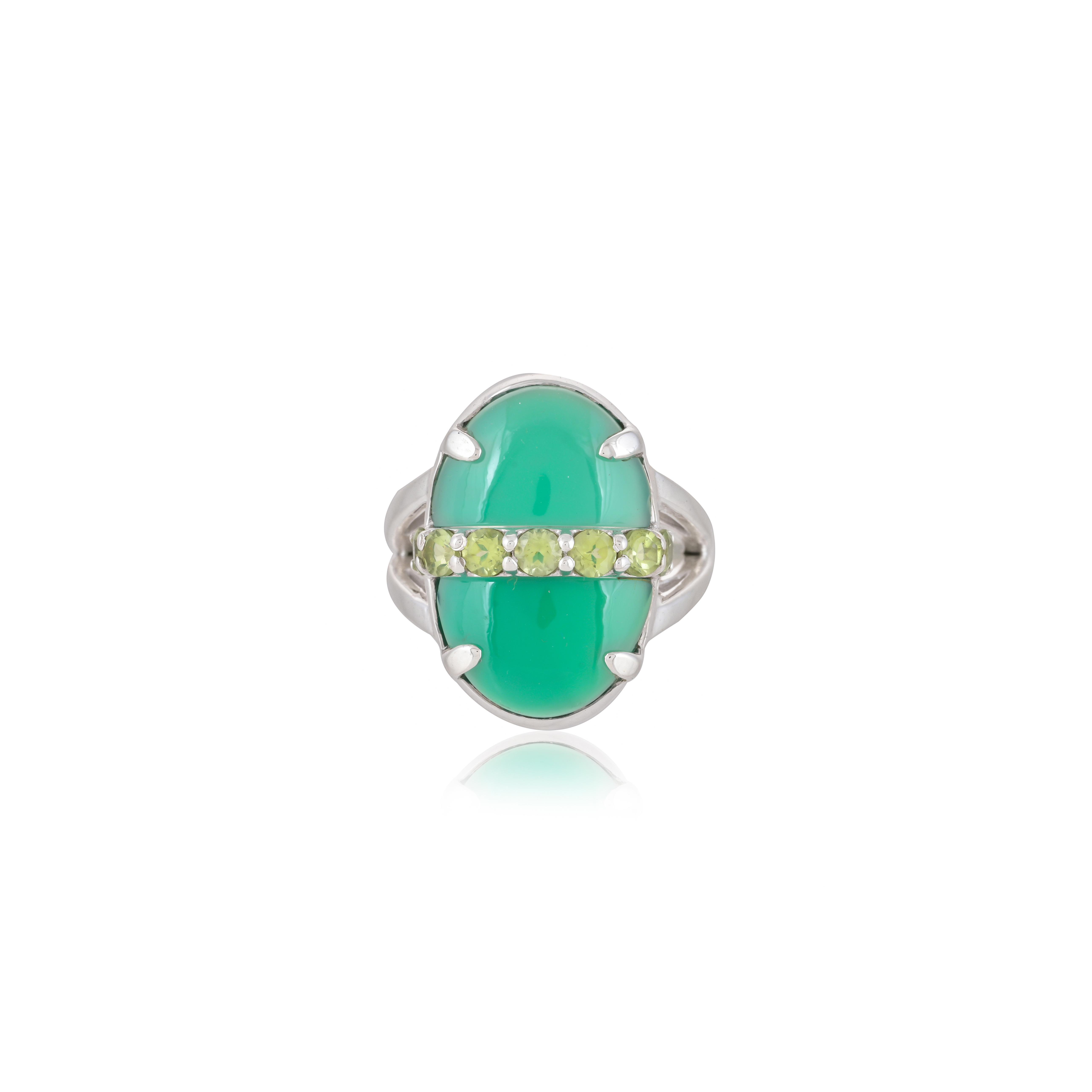 

Unique Women s 925 Sterling Silver Oval Gemstone Statement Ring – Mojave Turquoise, Green Onyx or Rose Quartz with Faceted Accent Stones US 12.5 зелений