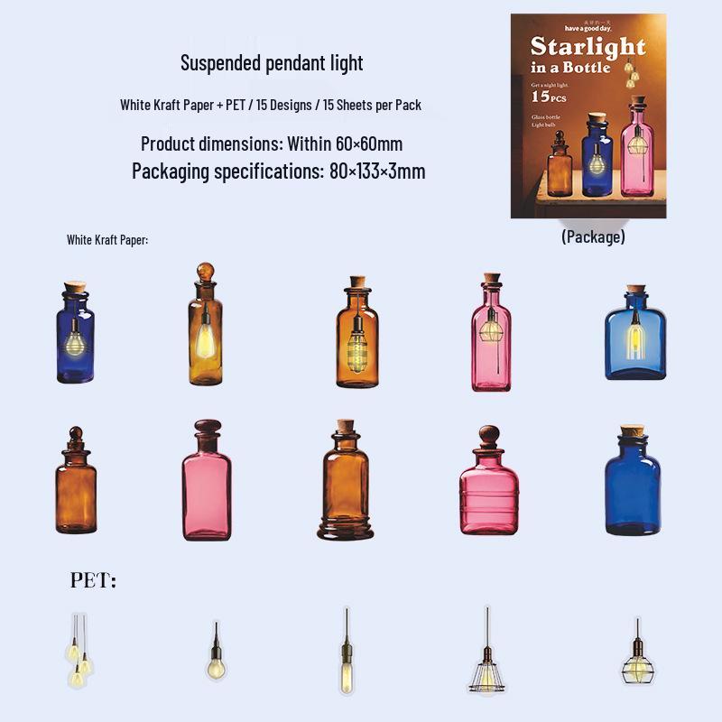 

Starlight in a Bottle Retro-Themed Sticker Pack: Lamp & Collage Decorations in 4 Styles