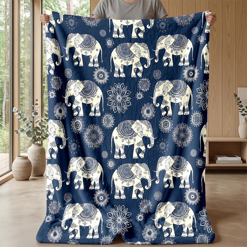 Ornate Elephant Decor Theme Blanket Lightweight Warm Flannel Blanket Decorative Throw Blanket for Home Decoration