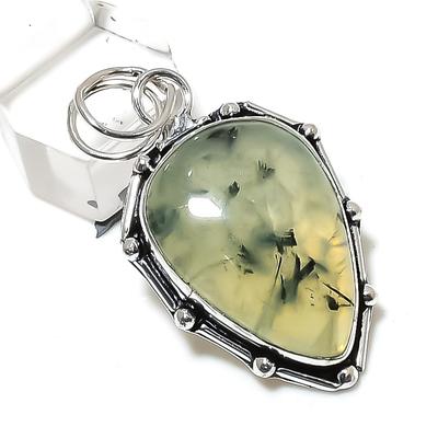 Natürlicher Prehnit-Edelstein, handgefertigt, 925er Sterlingsilber, Geschenkanhänger, 5 cm, z7p85