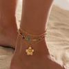 SHIXIN 3 Piezas Tobillera Exquisita Boho con Colgante de Flor de Zirconia para Mujer Moderna Cadena de Pie Multicapa Color Dorado Joyería de Playa Regalo