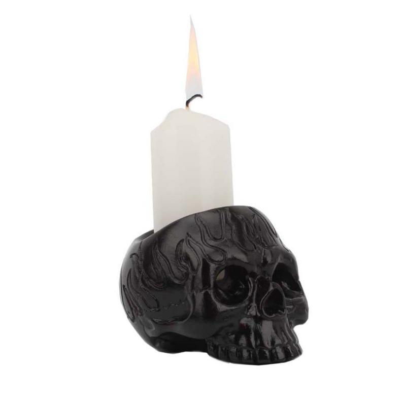 Creative Black Skull Candlestick Halloween Decorative Candlestick Home Skeleton Candlestick Resin Ornament Halloween Decoration