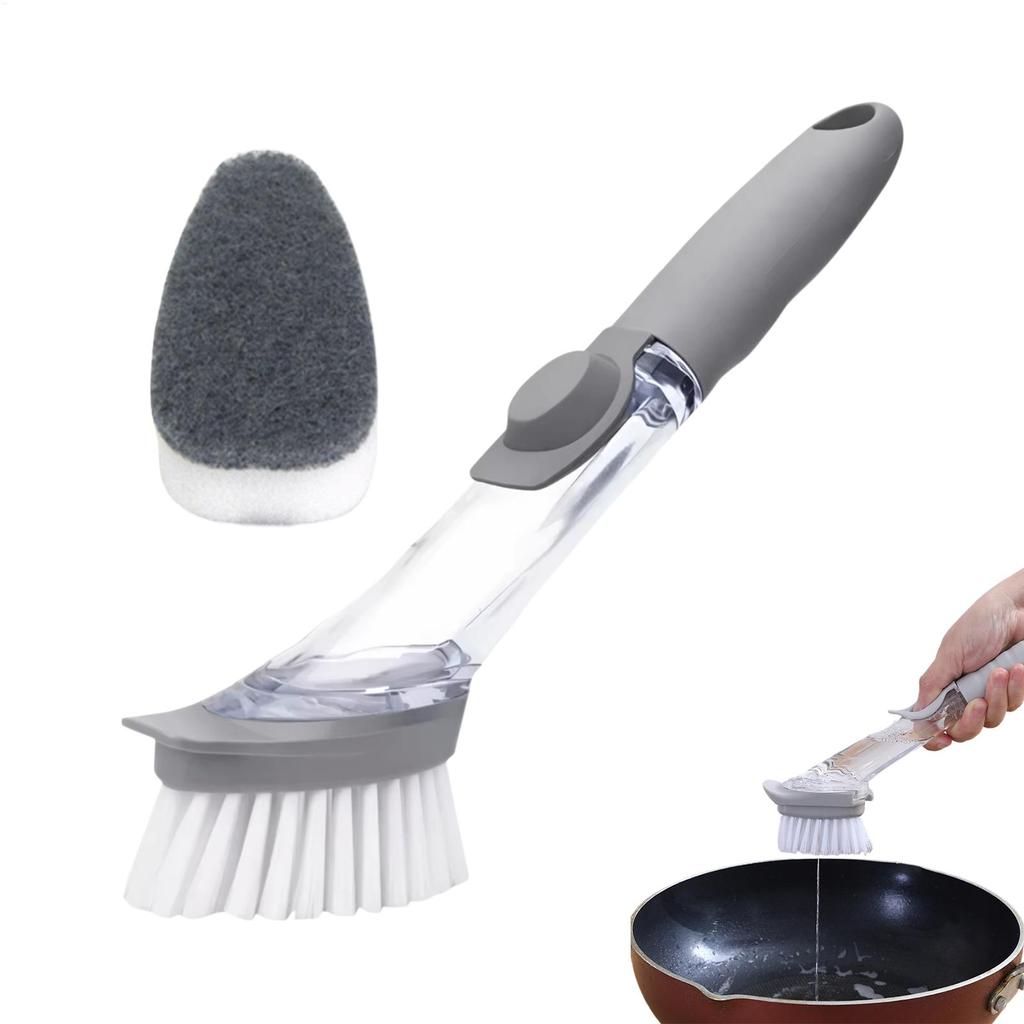Dish Scrubber with Soap Dispenser with Optional Replaceable Brush Heads Brush Scrubber for Pot Pan Sink Cleaning Household