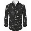 Men's Breathable Long Sleeve Shirt with Music Note Print - Casual Polyester Button-Up for Spring/Fall