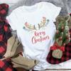 Women's Crew Neck Short Sleeve Graphic Print Christmas T-Shirts Loose Fit Casual Tees