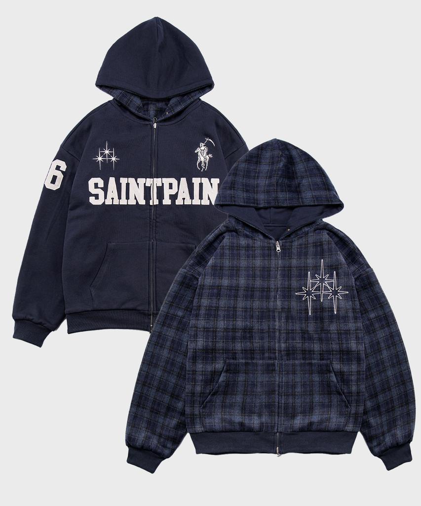 Saintpain Sp Check Reversible Zip-Up Hoodie Navy