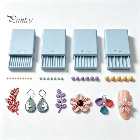 Nail Art 3D Flower Mold 4Pcs/Set Clay Gel Ball Maker Tools, Polymer Roller, 2mm 3mm 4mm 5mm Professional Tools Sphere Shaper, Bead Roller for Flowers,