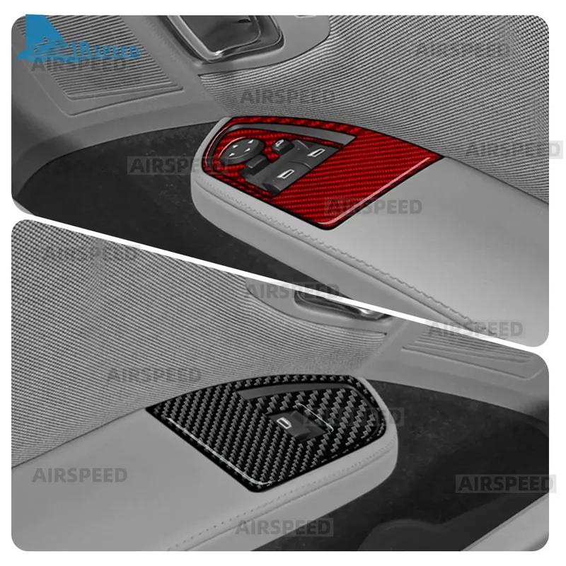 Real Soft Carbon Fiber LHD RHD For BMW i3 2013- 4pcs Car Door Window Lifter Switch Panel Sticker Interior Trim Accessories