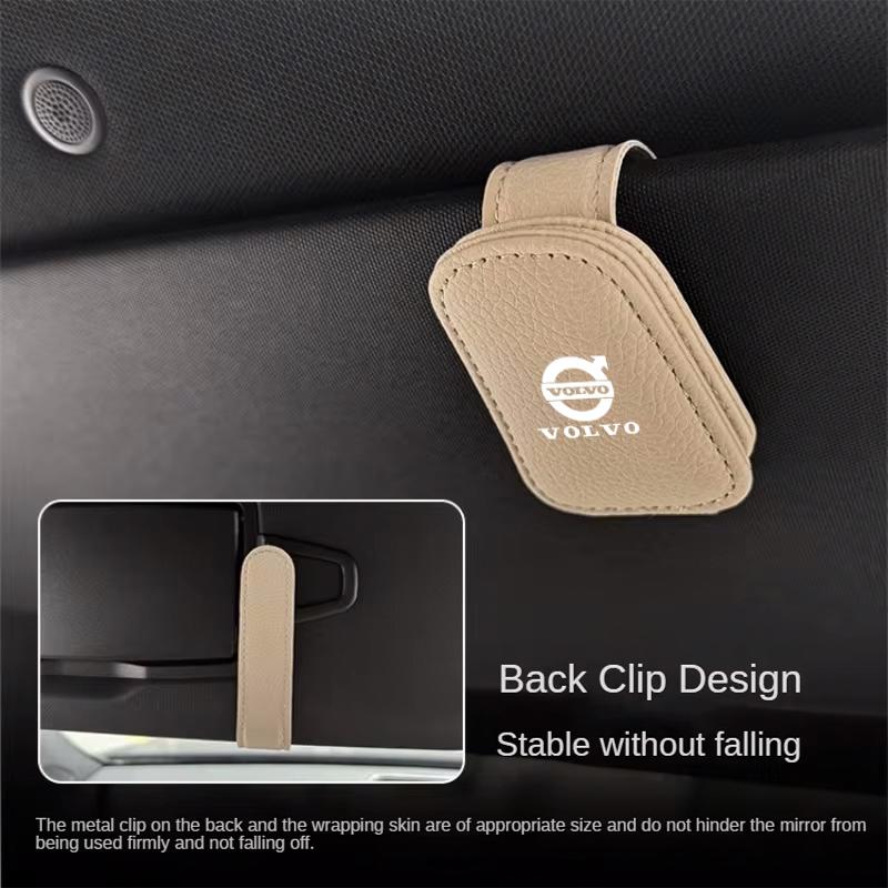 Car Sun Visor Magnetic Leather Sunglasses Clip For Volvo XC90 XC60 V50 S60 V70 V60 V40 S90 olestar AWD XC40 S80 T6 V90