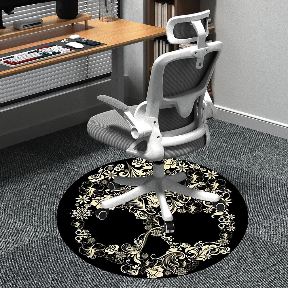 

1PC Skull Floral Ornament Chair Carpet for Office, Indoor Non-Slip Washable Carpet, Soft Comfortable Mat For Office Room yy250930208 80cm by 80cm