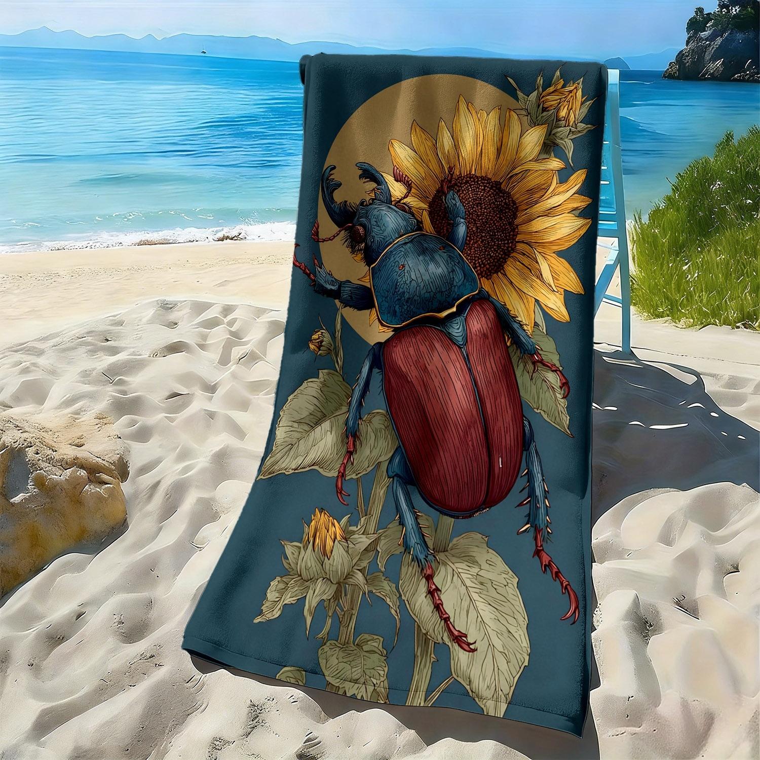 

Insect and sunflower style patterns polyester microfiber beach towel is highly absorbent, suitable swimming and beach outings W40*H60(CM)