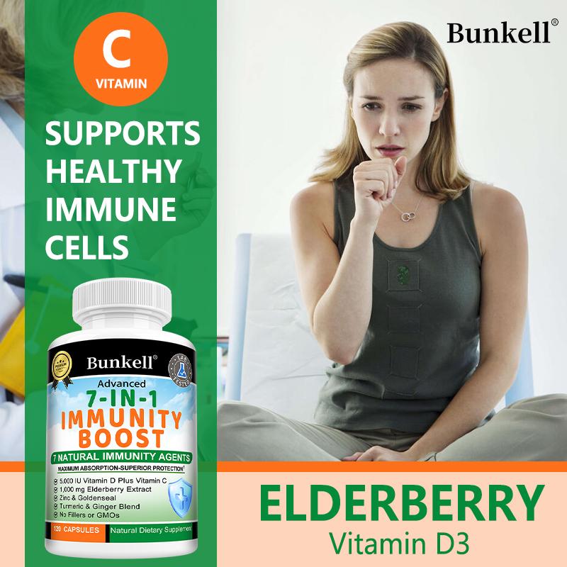 Elderberry Fruit Extract Dietary Supplement, With Vitamin C, D3, 120 Capsules Per Bottle