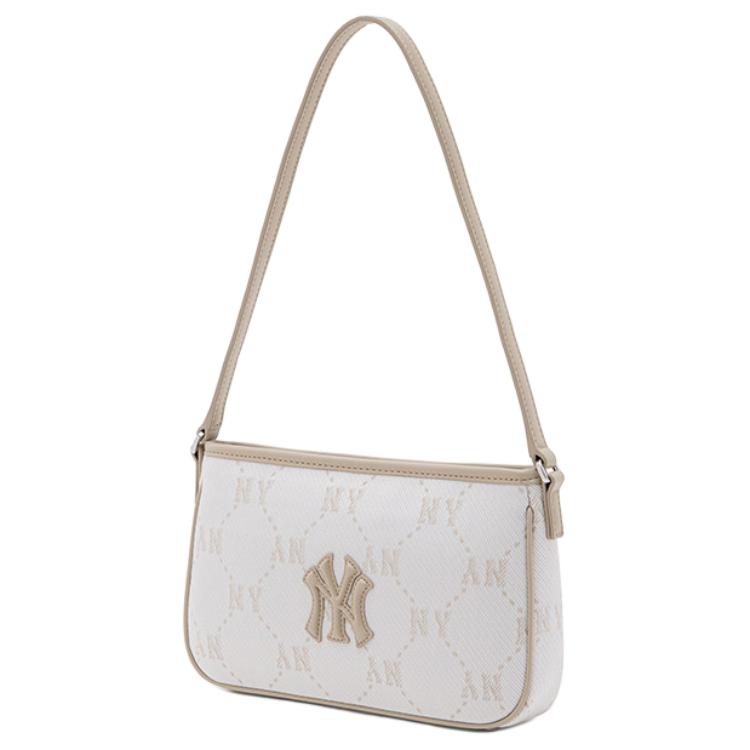 MLB 26 Spring Collection New York Yankees Diamond Old Flower Faux Leather And Polyester Underarm Bag Mini Women Handbag Deep-Cream 3ABQMJ16N-50CRD