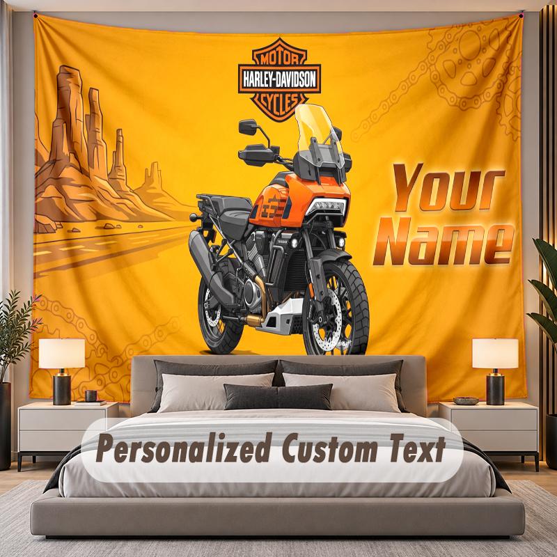 Custom Name Text Tapestry Harley-Davidson Personalized Polyester Wall Tapestry For Bedroom And Room