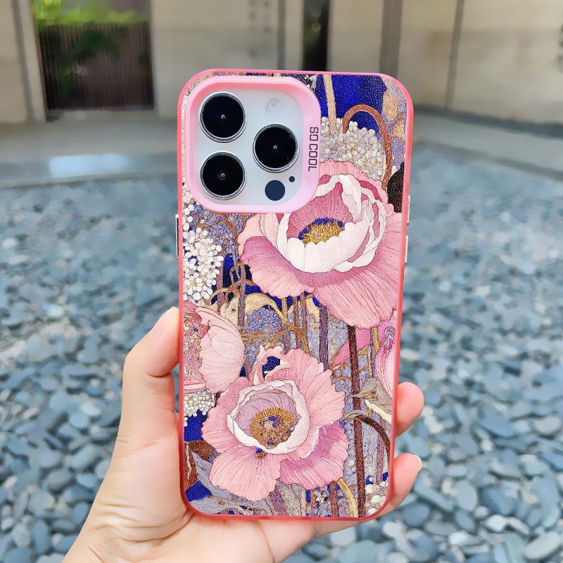 Flower Summer Pink Floral Phone Case For iPhone 14 15 16 Pro Max Plus 13 11 12 Mini Pro Max Shockproof Laser Back Cover Fundas