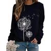 Women's Autumn/Winter 2024 Dandelion Print Crew Neck Sweatshirt - Loose Casual Fit