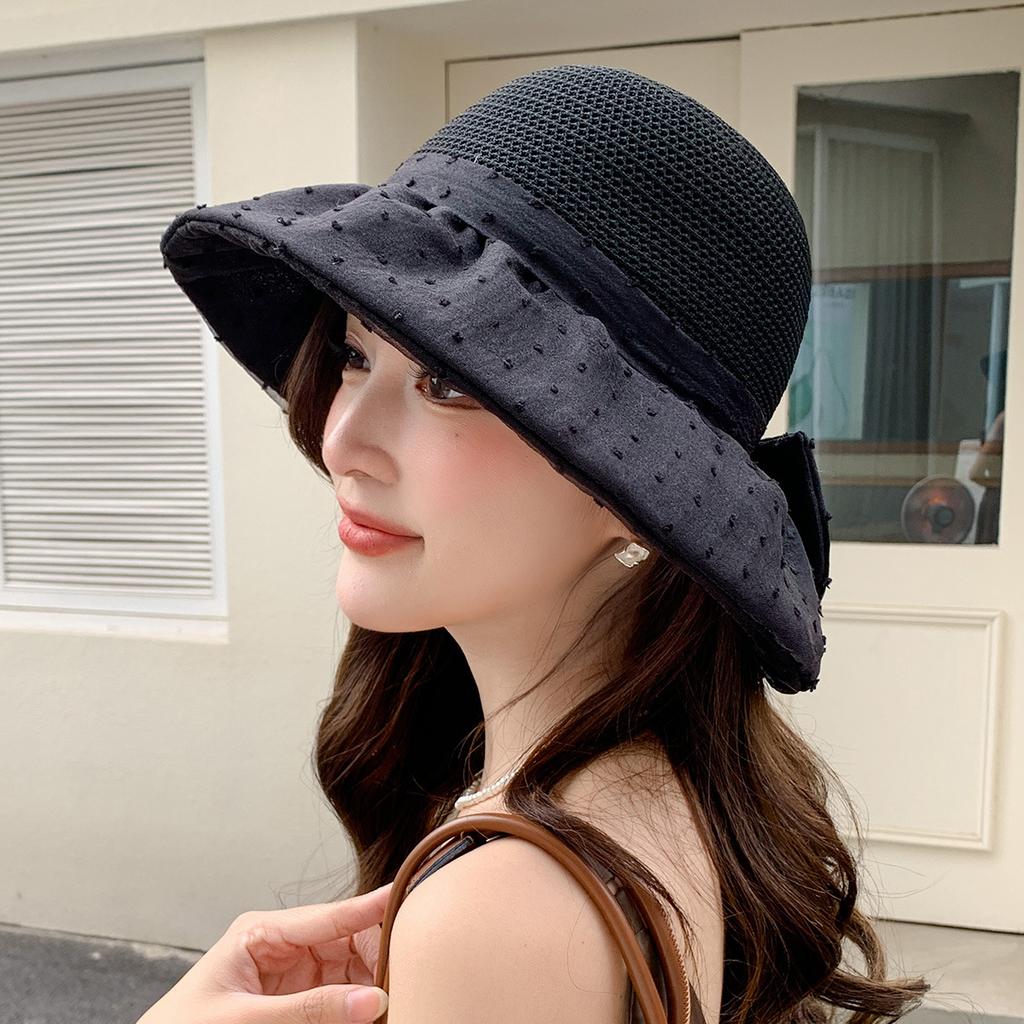 Summer new hat women's outdoor sun hat polka dot seersucker sun hat face bucket hat foldable