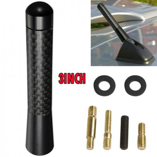 

Universal Car FM Radio Antenna Antena Carbon 3inches Black Fiber Kit Screw US