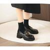 Neue Damen Premium Plateau Loafer - Britischer Stil Slipper mit goldfarbener Schnalle, Bequeme Freizeitschuhe