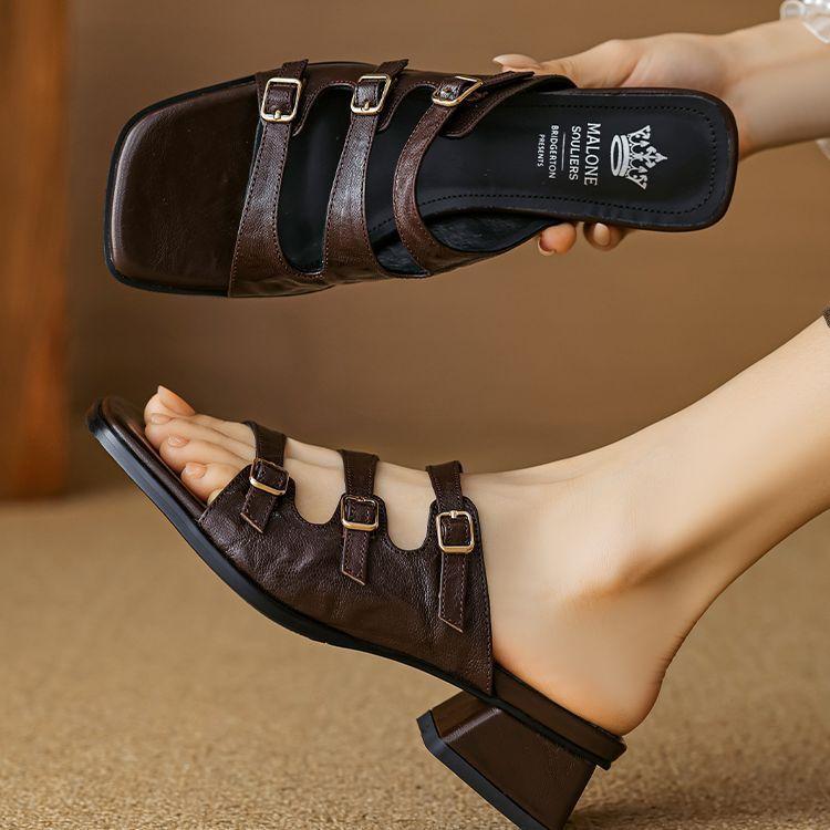 Black fashion outer wear one-word drag summer new square head thick heel open-toed super foreign style comfortable one-pedal sandals