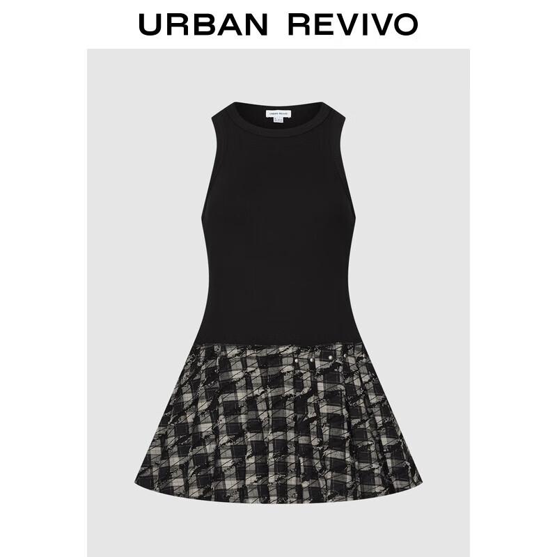 

Women s Casual Spliced Plaid Sleeveless Dress XL