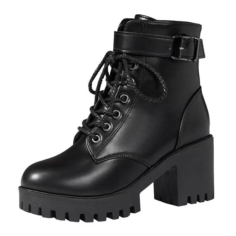 Large size 24 autumn new lace-up round head buckle with thick-soled short tube women's British style fashion trend Martin boots