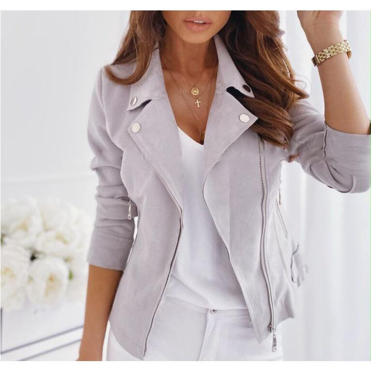 

GMXIA Тонкая куртка на молнии с короткими лацканами из оленьей кожи, короткое пальто из бархата для женщин XL серый