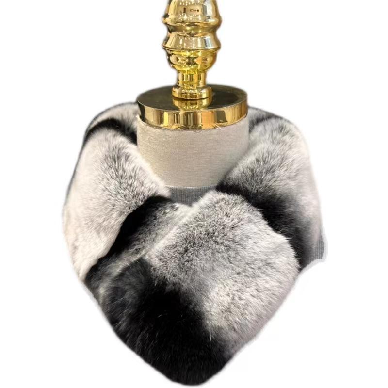 2022 Real Fur Scarf High Quality Dyed Rex Chinchilla Fur Scarf серый