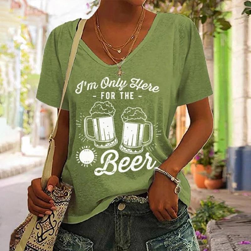 Summer V-neck 3D Printed Top Fashionable Casual Short Sleeved Women's T-shirts