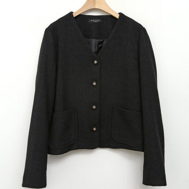 Shop Women No Collar Y Button Check Tweed Jacket ivorY Rei Wjk 4269