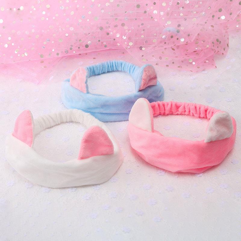 Korean Style Cute Cat Ear Embroidered Face Washing Headband Set