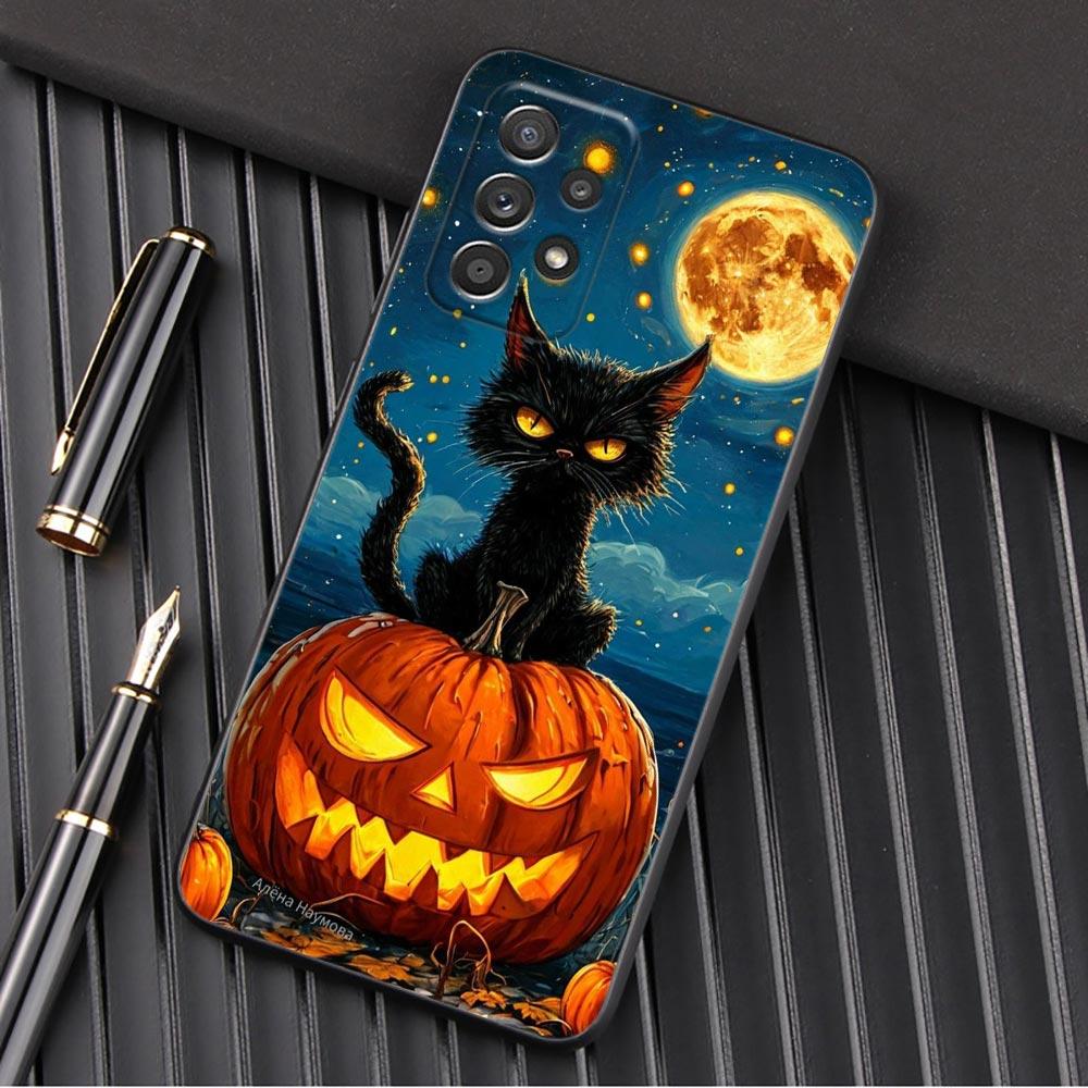 Happy Halloween Cat Pumpkin Phone Case A56 5G For Samsung Galaxy A56 A55 A36 A26 A16 A54 A52 A35 A34 A25 A21S A15 A06 Soft Cover