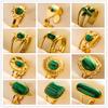 Grün Gestreifter Stein Vintage Goldfarbe Edelstahl Offene Verstellbare Ringe Für Damen Herren Accessoires Finger Schmuck Sonnenblume