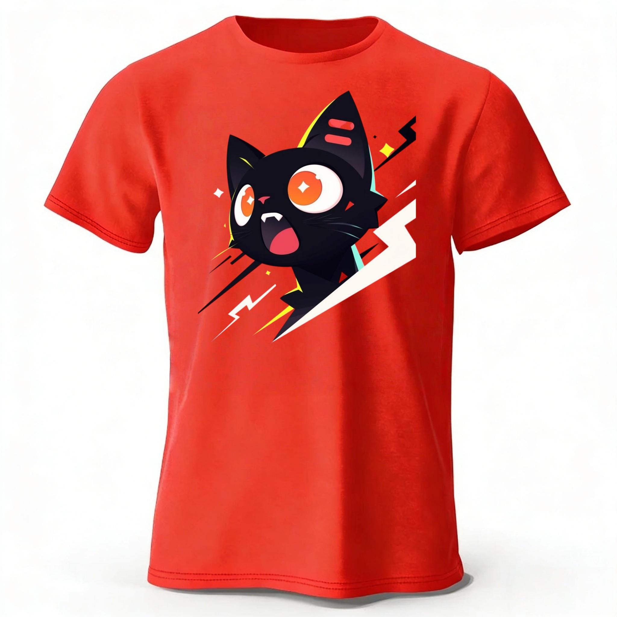 

Cool Black Cat Trend Pure Cotton Short Sleeves Summer Men Fashion Street Wear Plus Size Comfortable Soft Casual T-shirt XXXL красный