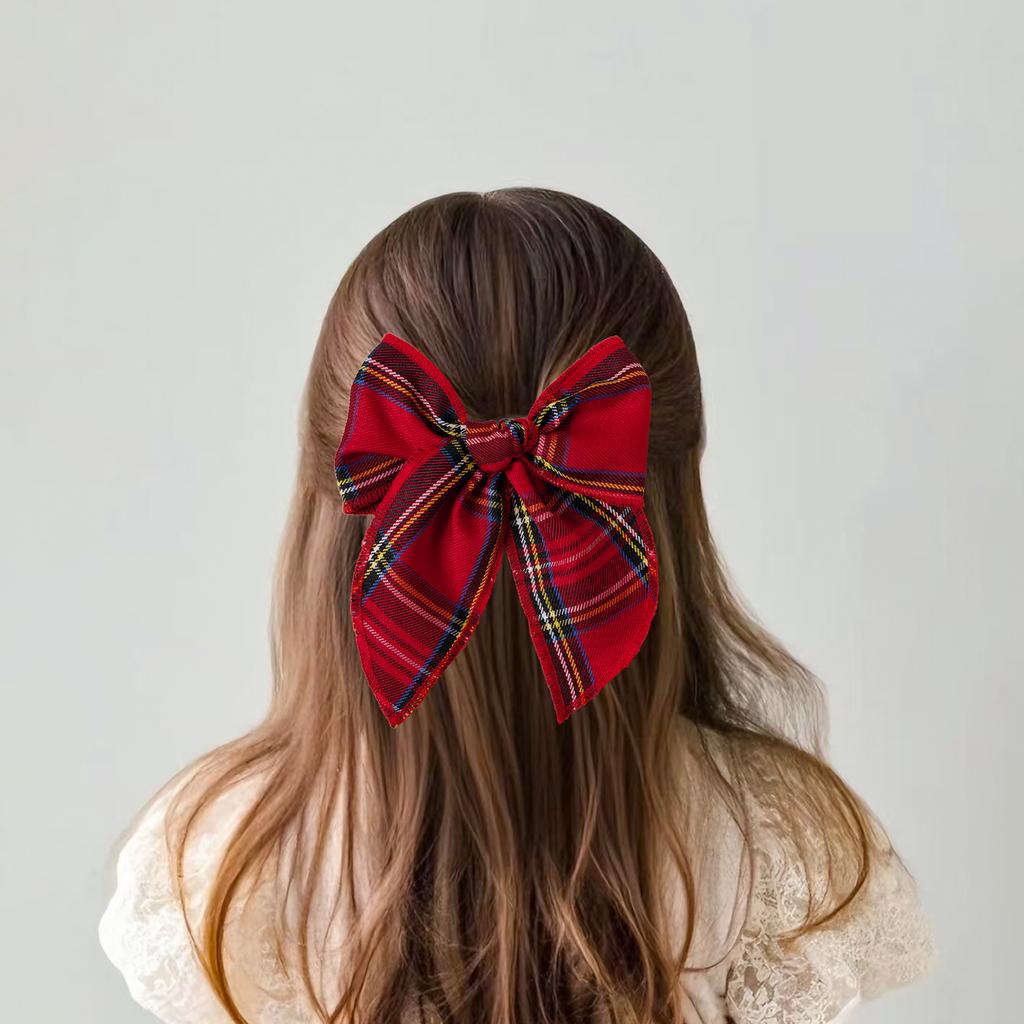 Vintage Large Fable Plaid Fabric European American Style Gradient Color Bow Hair Clips Neutral for Baby Girls Women for Party