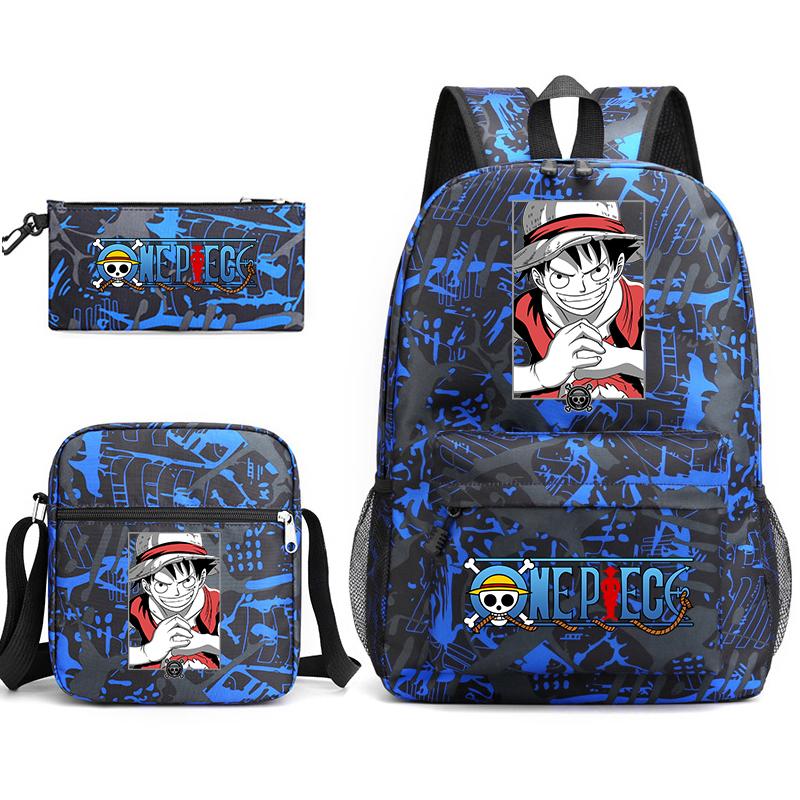 One Piece Luffy Anime Print Student Backpack Set Shoulder Bag Pencil Case Boys Girls School Bags