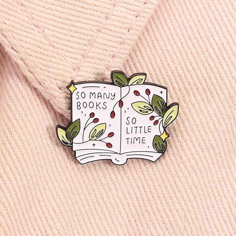 So viele Bücher So wenig Zeit Emaille-Anstecker Florale Buch-Brosche Anstecknadel Modeschmuck Geschenk für Lesebegeisterte Bücherwurm Freunde