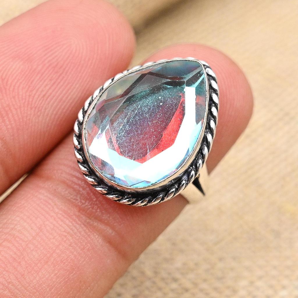 Rainbow Mystic Gemstone Handmade 925 Sterling Silver Ring Jewelry For Christmas