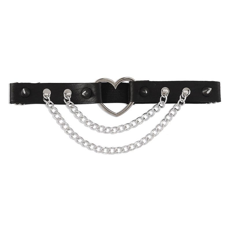 Fashion Sexy Leg Chain Leather Elastic Spiked Leg Harness For Women Girls Goth Heart Thigh Leg Chains Rave Body Jewelry Gift