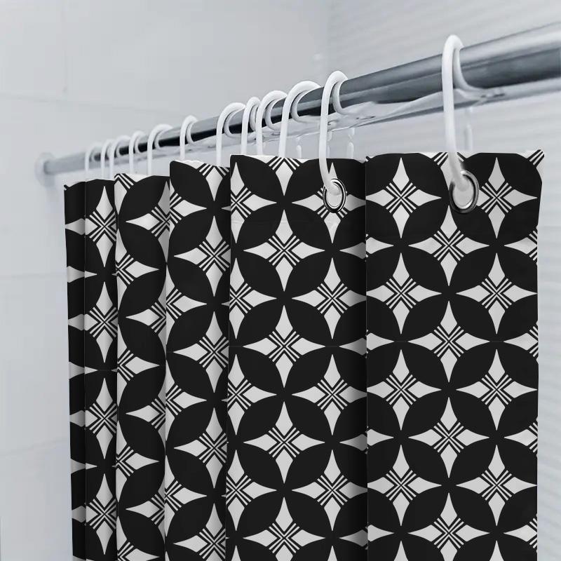 Stylish Black White Geometric Pattern Shower Curtain For Bathroom Decor Printed Waterproof Fabric, Size: 180X240Cm.
