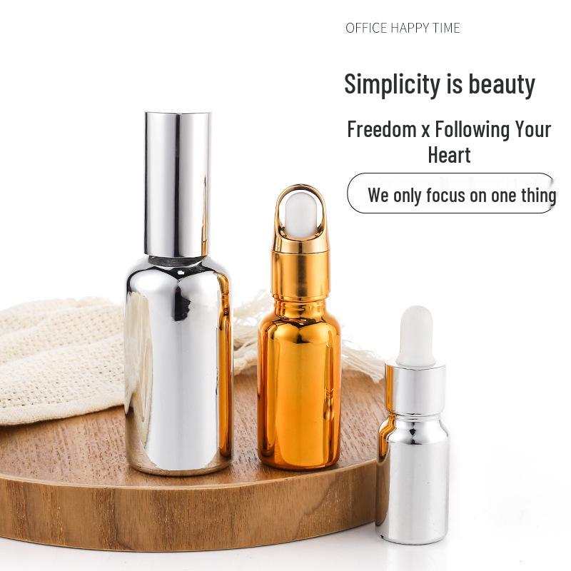 Gold & Silver Electroplated Essential Oil Glass Bottle - Light-Proof, Thickened, Portable Travel Serum Dispenser.