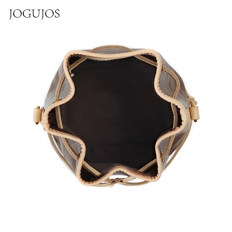JOGUJOS vegetable tanned leather classic drawstring bucket bag casual fashion messenger bag women's shoulder bag genuine leather women's bag