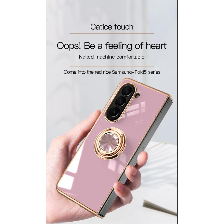 Luxury Plating Metal Ring Holder Phone Case For Samsung Galaxy Z Flip 5 4 / Z Fold 6 7 Flip7 Fold7 5G Silicone Back Cover Funda